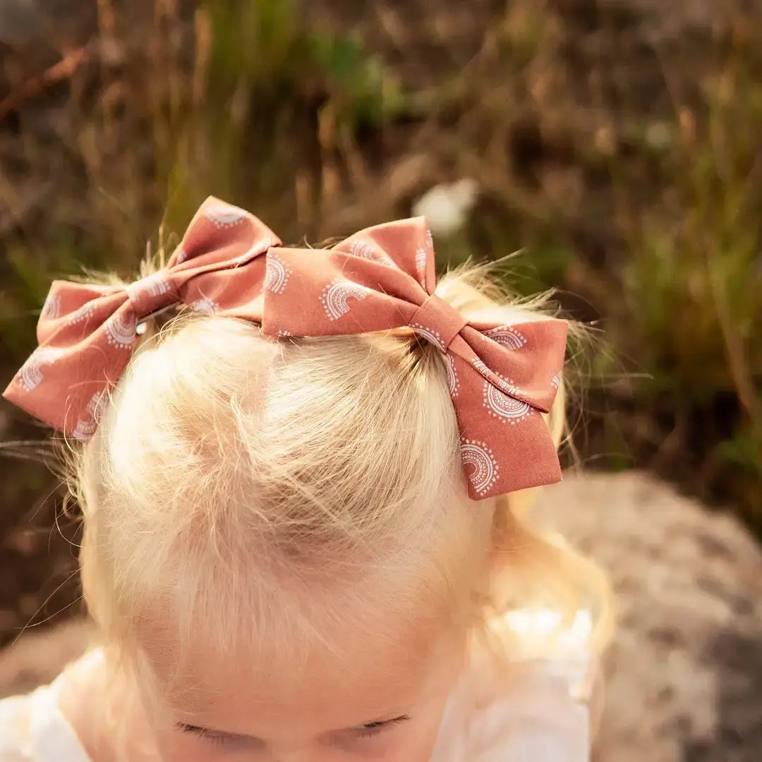 Orange Leaf Plaid Fall Pinwheel Hair Bow
