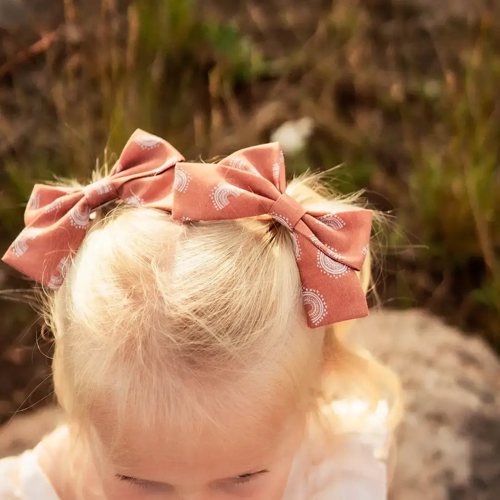 Orange Leaf Plaid Fall Pinwheel Hair Bow