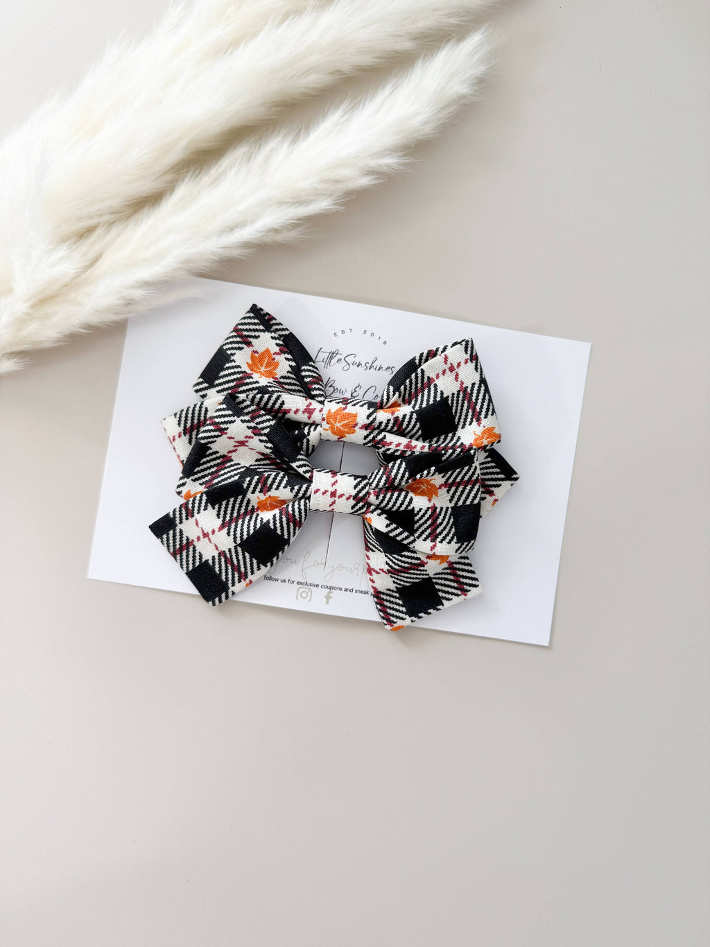 Orange Leaf Plaid Fall Pinwheel Hair Bow