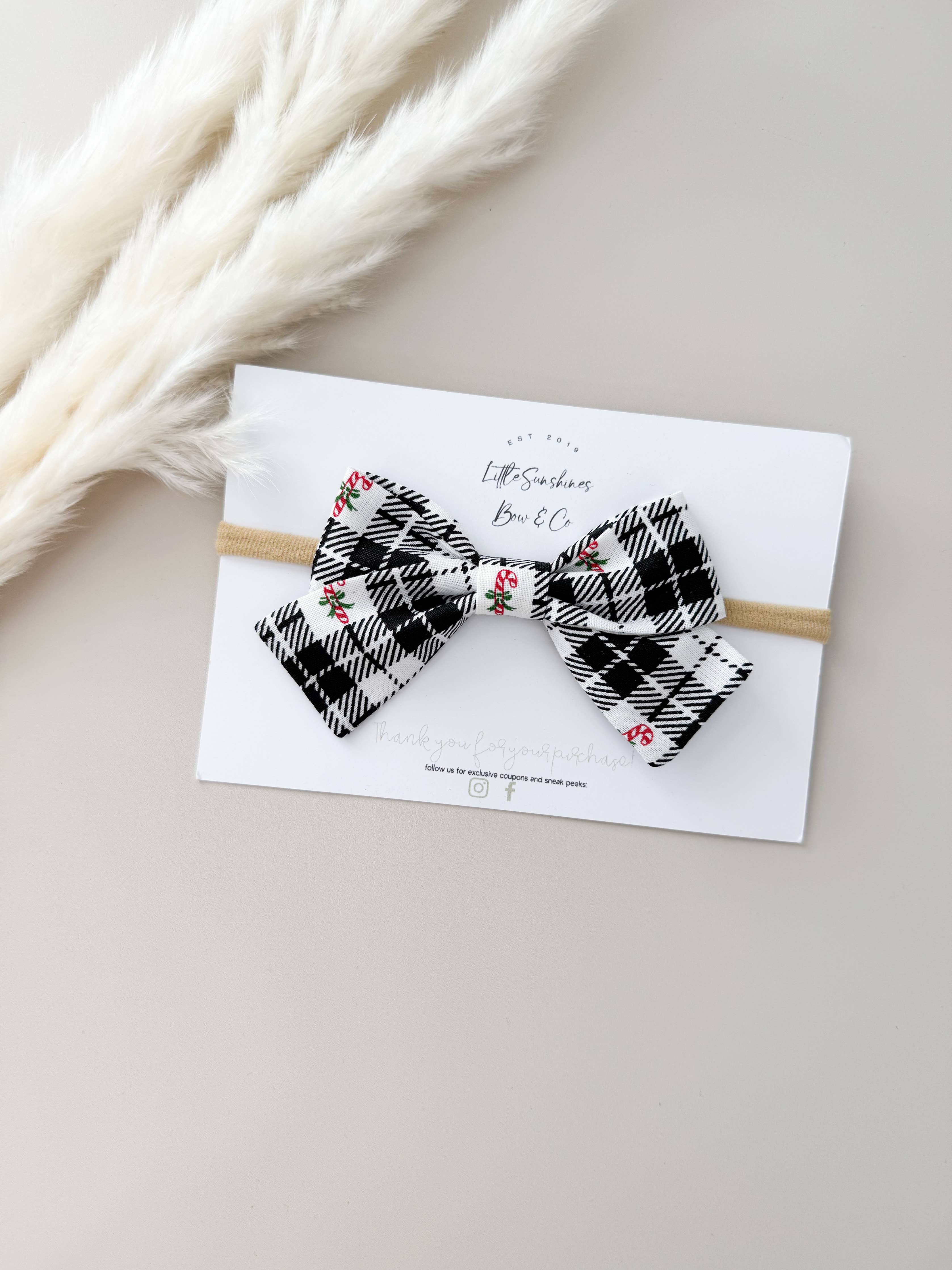Black & White Plaid Candy Canes Christmas Pinwheel Hair Bow