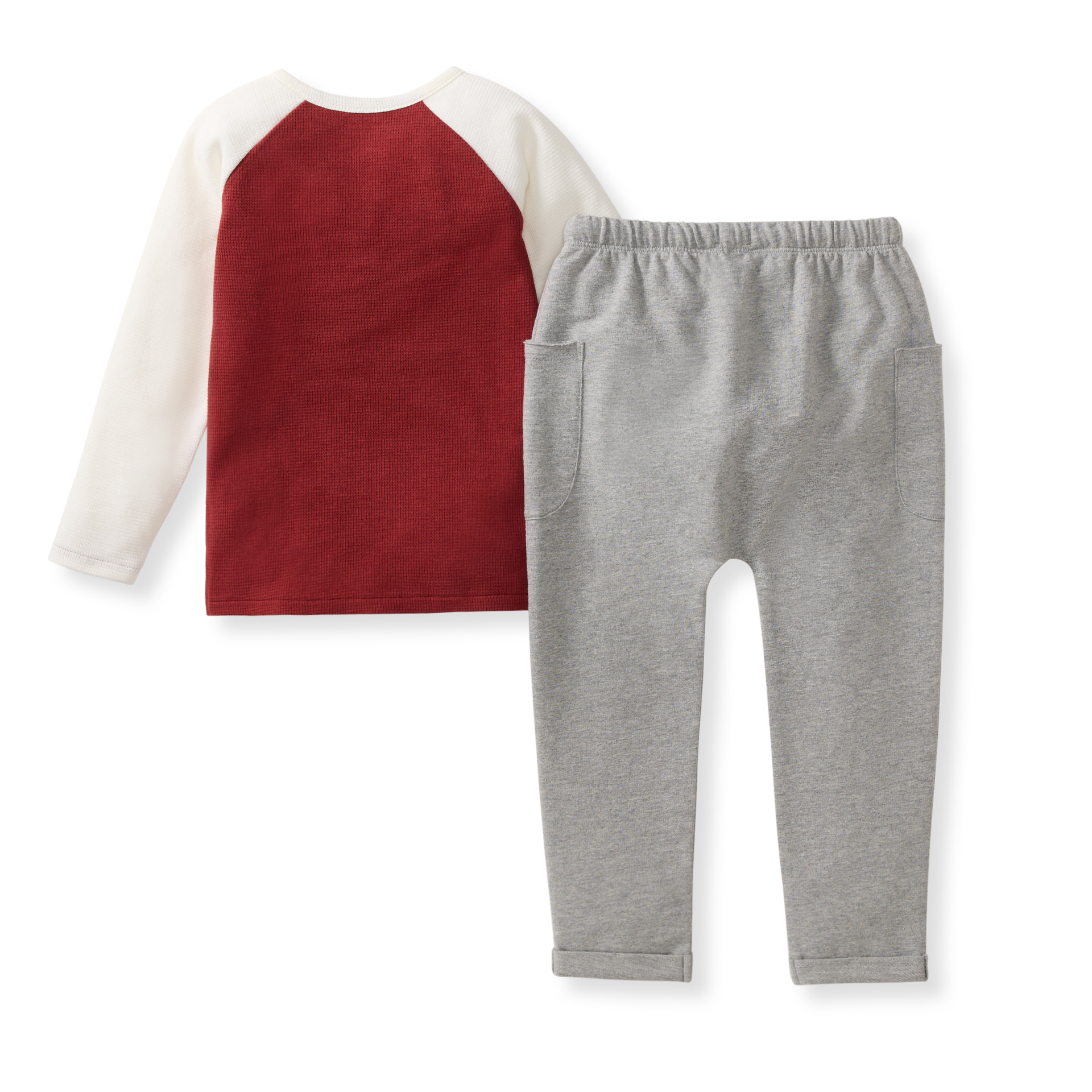 Thermal Organic Boy Tee & Pants Set - Brick Red