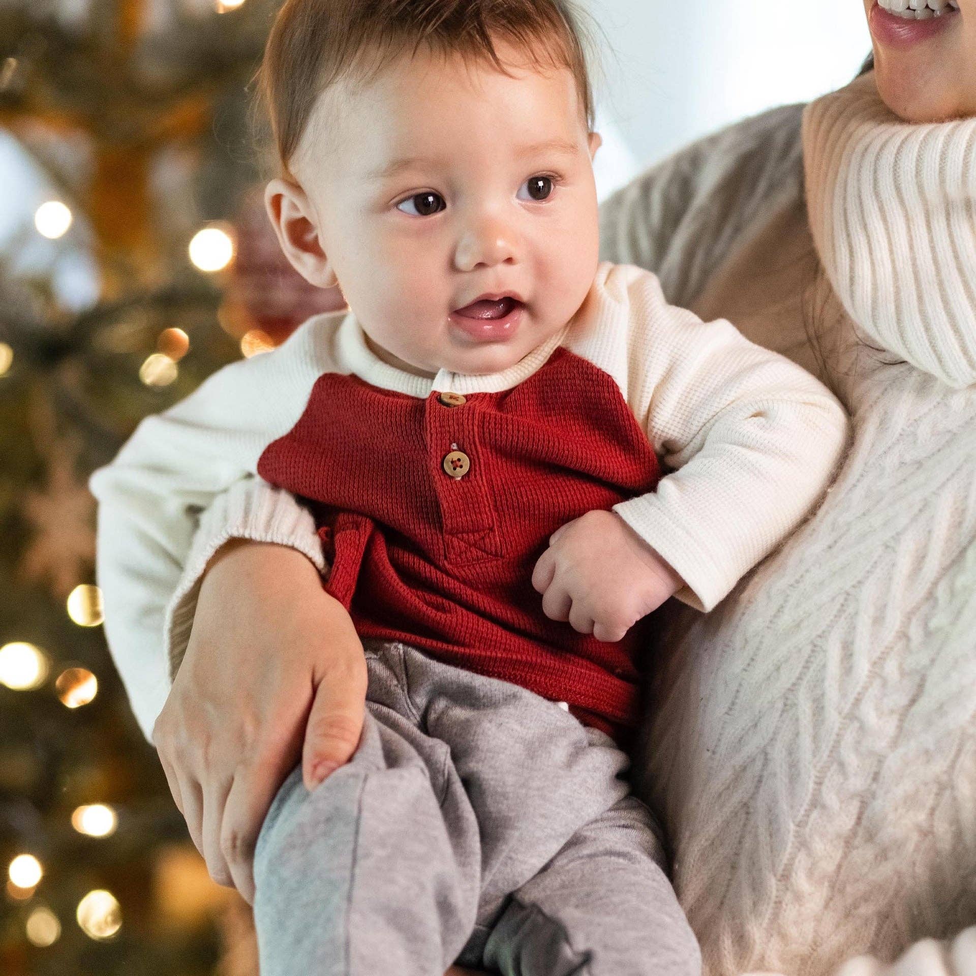 Thermal Organic Boy Tee & Pants Set - Brick Red