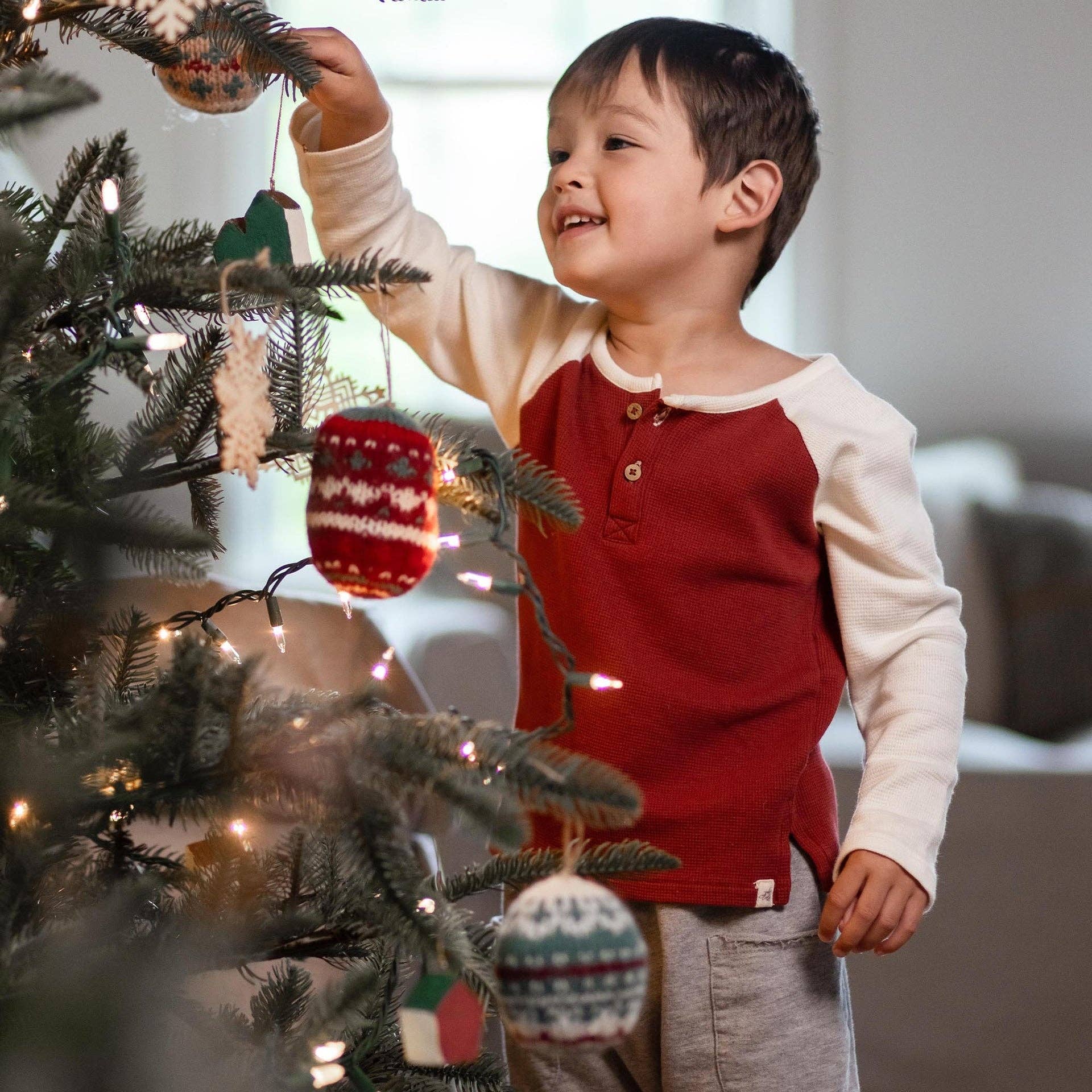 Thermal Organic Boy Tee & Pants Set - Brick Red