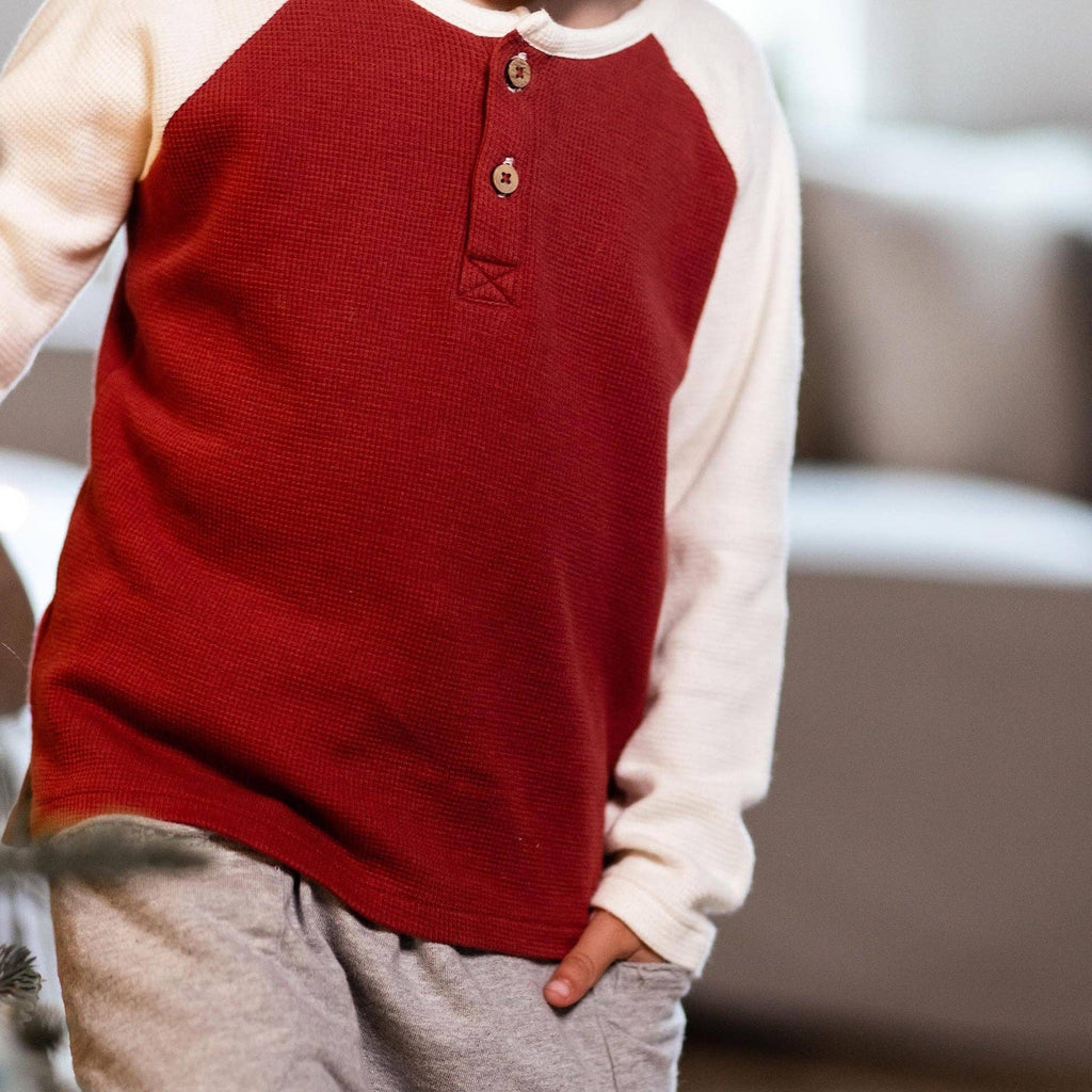 Thermal Organic Boy Tee & Pants Set - Brick Red