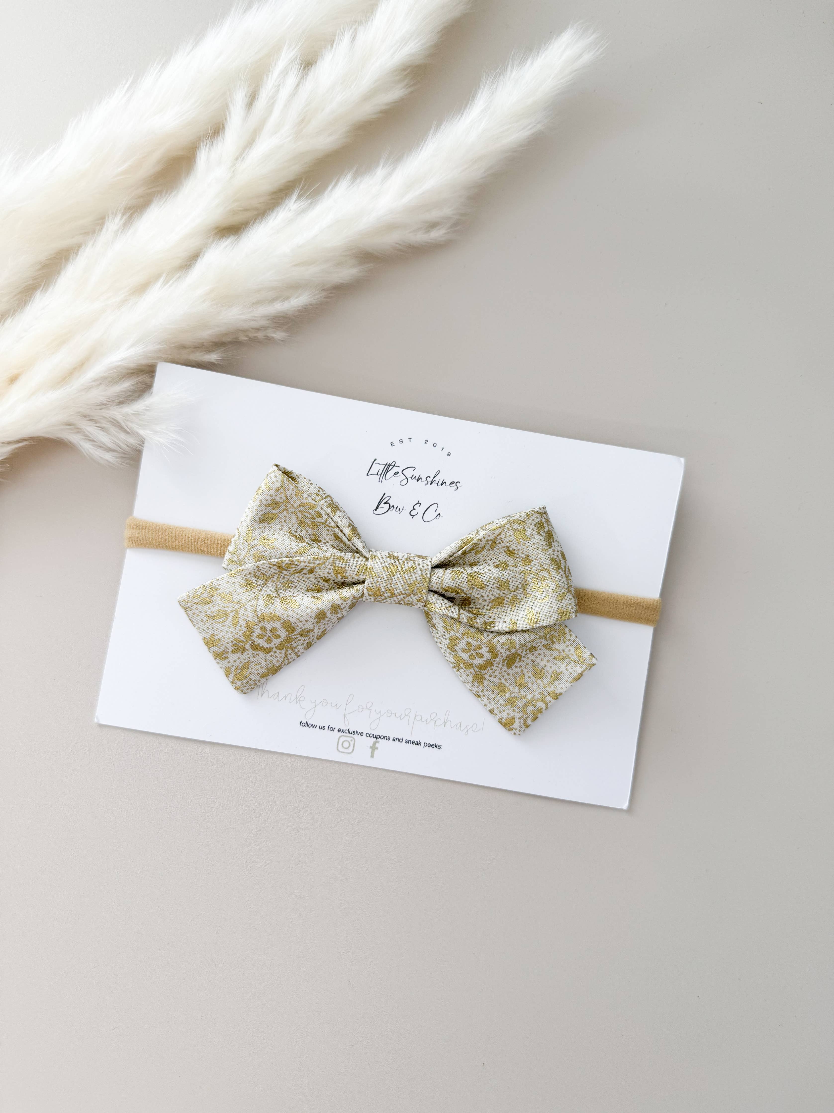 Gold Floral Christmas Pinwheel Hair Bow