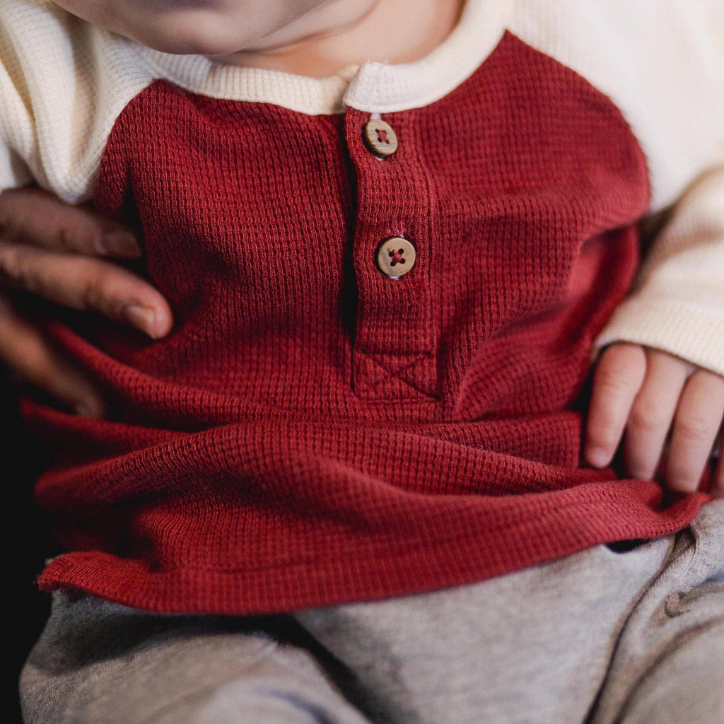 Thermal Organic Boy Tee & Pants Set - Brick Red